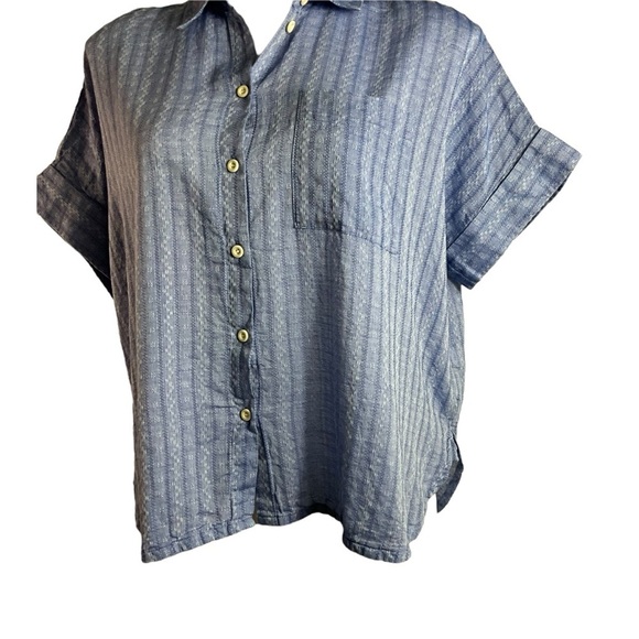 Madewell Daily Shirt in Textural Stripe Shirt in Linear Ditsy Dobby Navy - Picture 7 of 15
